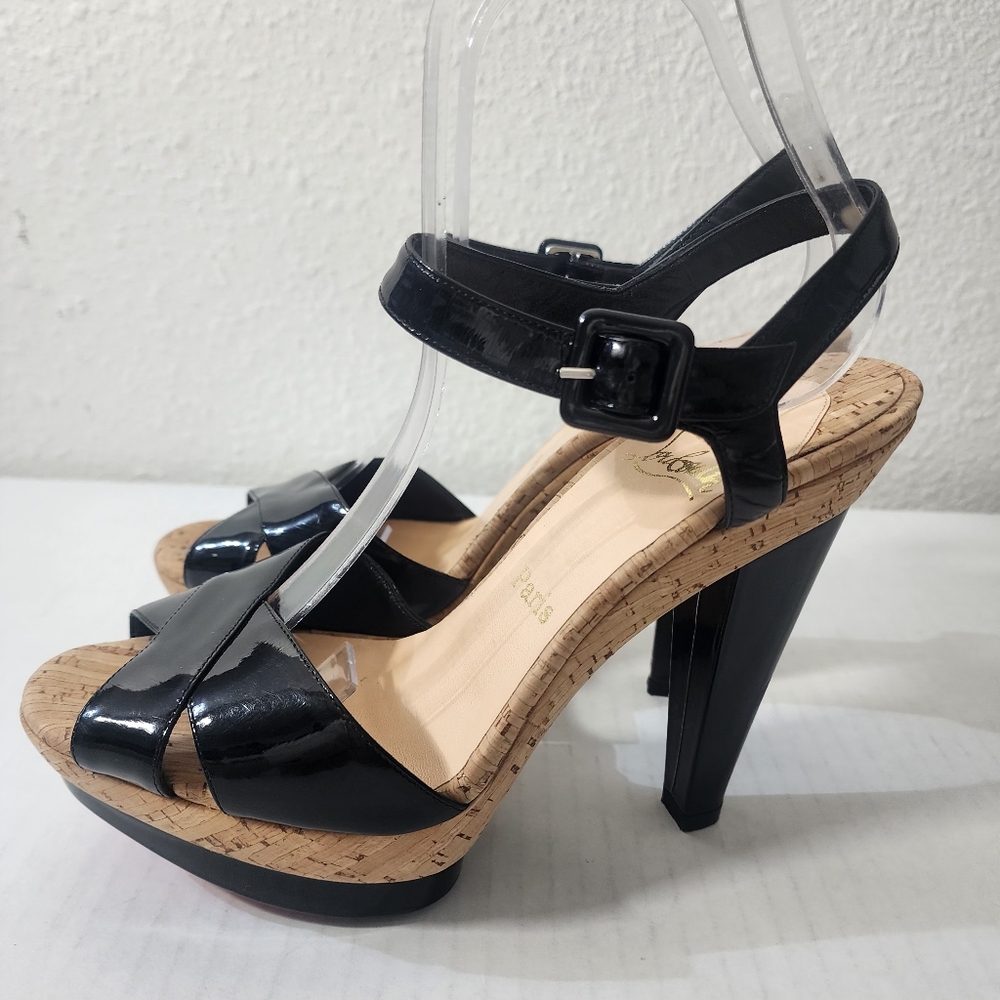 Christian Louboutin Black Patent Leather and Cork Platform Heels Size 38.5 - Picture 4 of 9